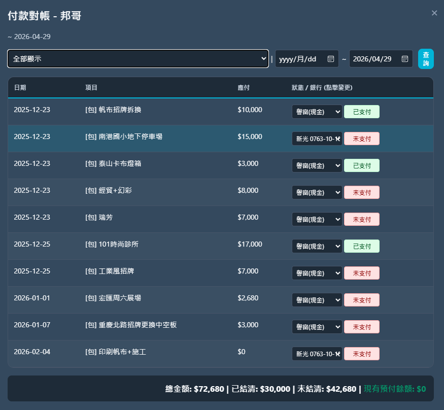 廠商付款明細
